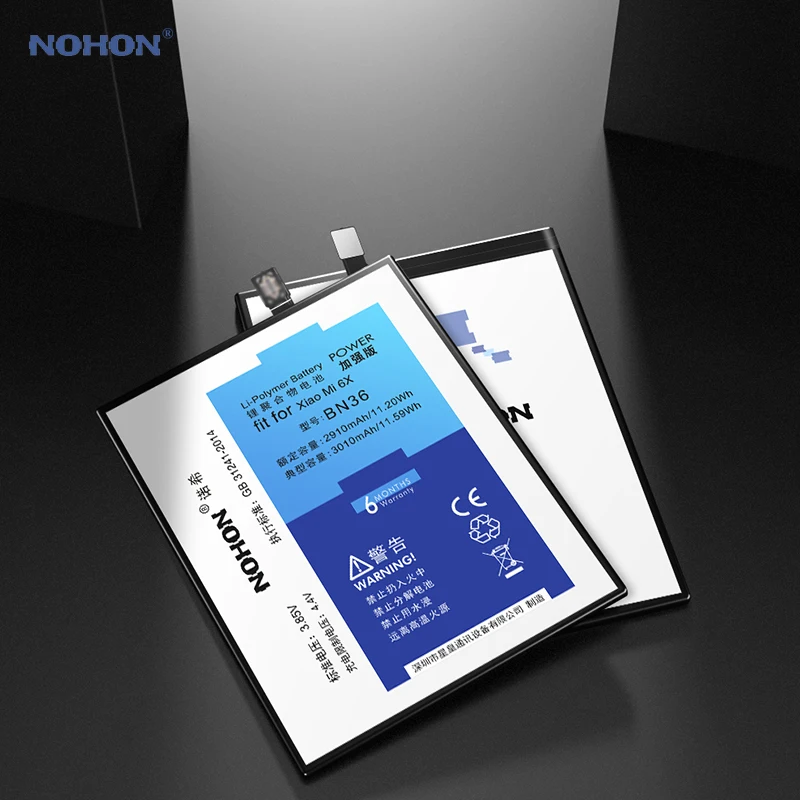 Nohon Аккумулятор для Xiaomi 6X BN36 Mi реальная емкость 2910 мАч 3010 мобильный литий