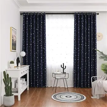 

Stars Moon Bronzing Pattern Shading Sliding Curtains Home Blackout Curtain Home Bedroom Decoration Blackout Curtain