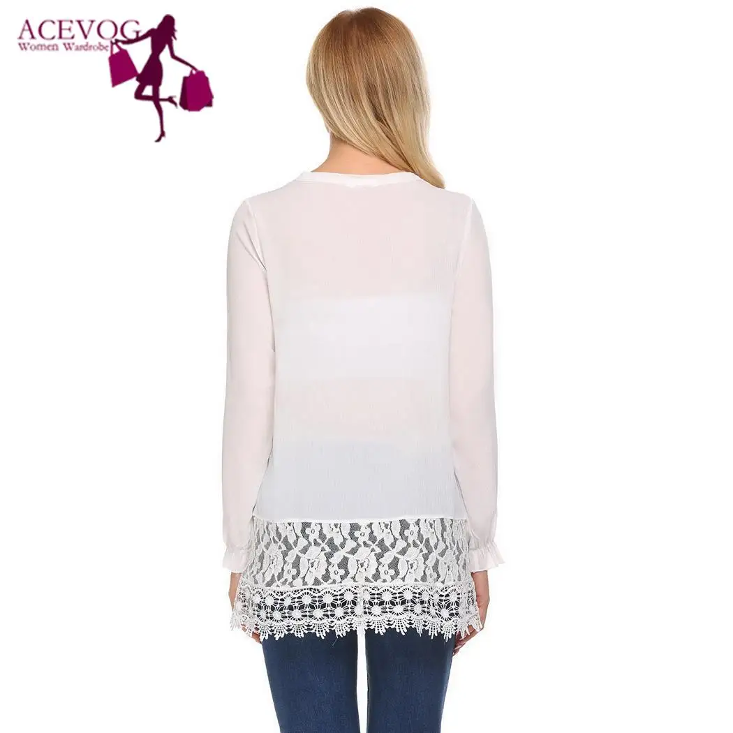 ACEVOG Women Lace T-Shirts Tops Spring Summer Casual V-Neck Long Sleeve Autumn Patchwork Elastic Ruffle Cuffs Sexy T-Shirts ACEVOG Women Lace T-Shirts Tops Spring Summer Casual V-Neck Long Sleeve Autumn Patchwork Elastic Ruffle Cuffs Sexy T-Shirts