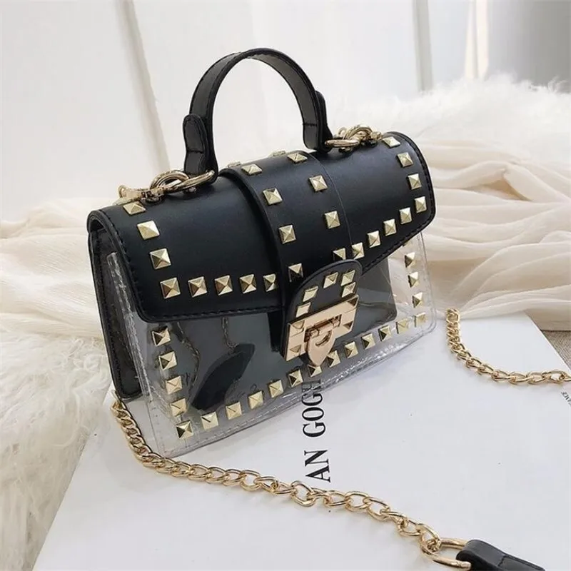 

PVC Transparent Jelly Tote Bag 2PCS Purses And Handbags Luxury Handbags Women Bags Designer Rivet Crossbody Bags For Women 2019