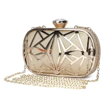 

Women Evening Bags Exquisite Leather Handbag Metal Hollow Designer Wedding Party Clutch Purse