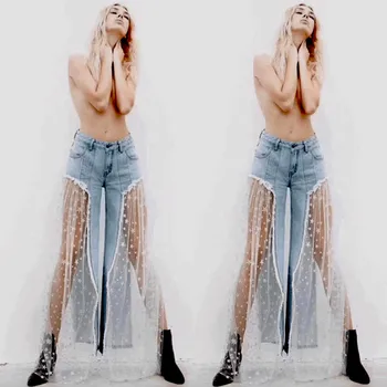 

Plus Size High Waist Denim Pants Women Sexy Loose Ripped Flared Pants Female Jeans Trousers