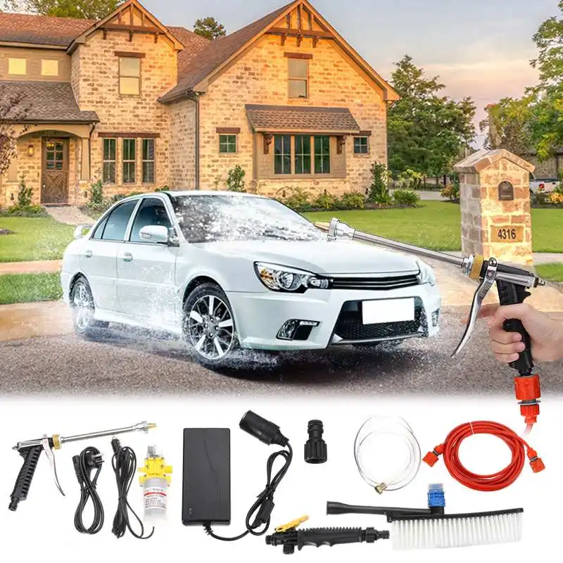 

80W 12V DC Portable Car Washer High Pressure Auto Washing Machine Electric Clean Guns Device Vehicle Care Tools Kit Hairbrush