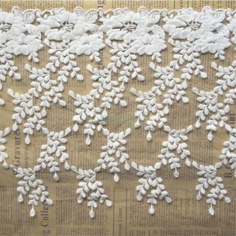 2 yards 35cm Width White Cotton Crochet Flower Embroidered Fabric Lace