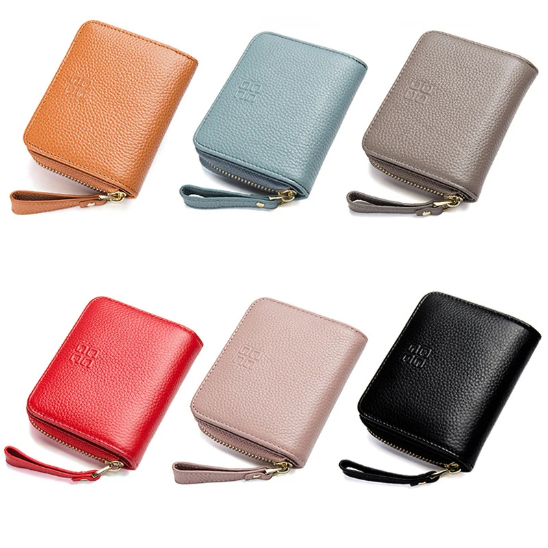 

European And American Leather Short Wallet Female Buckle Buckle Printing First Layer Leather Coin Purse Multi-Card Card Pack