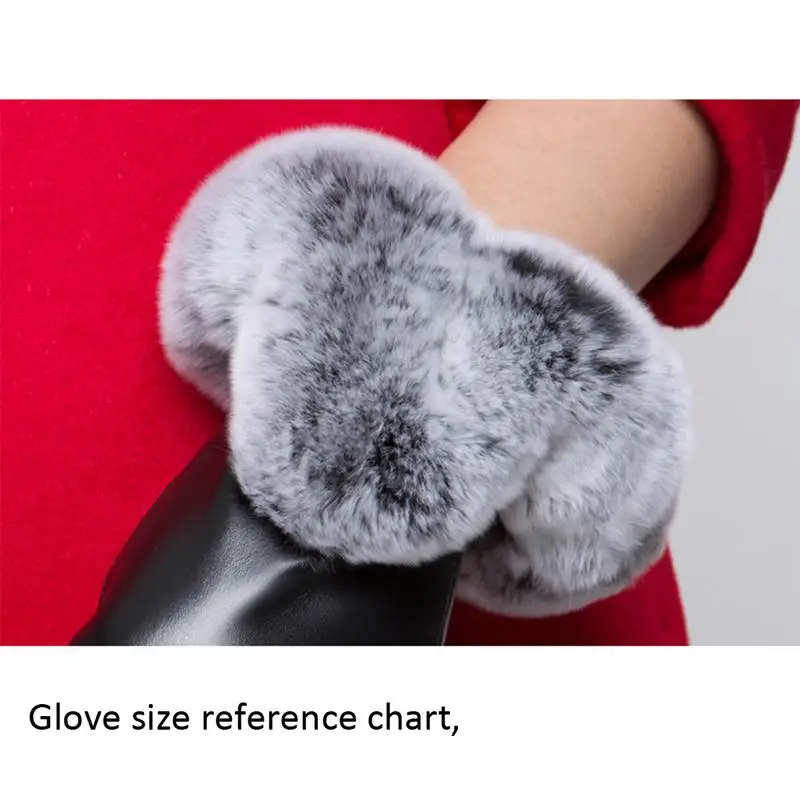 Winter Ladies Simulation Leather Simulation U-Shaped Mouth Touch Screen Gloves PU Warm Black Red Full Palm