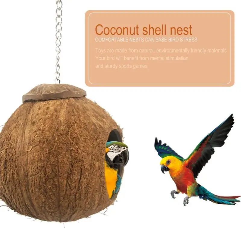 

Natural Coconut Shell Bird Nest House Pet Parrot Hut Cage Hanging Toy