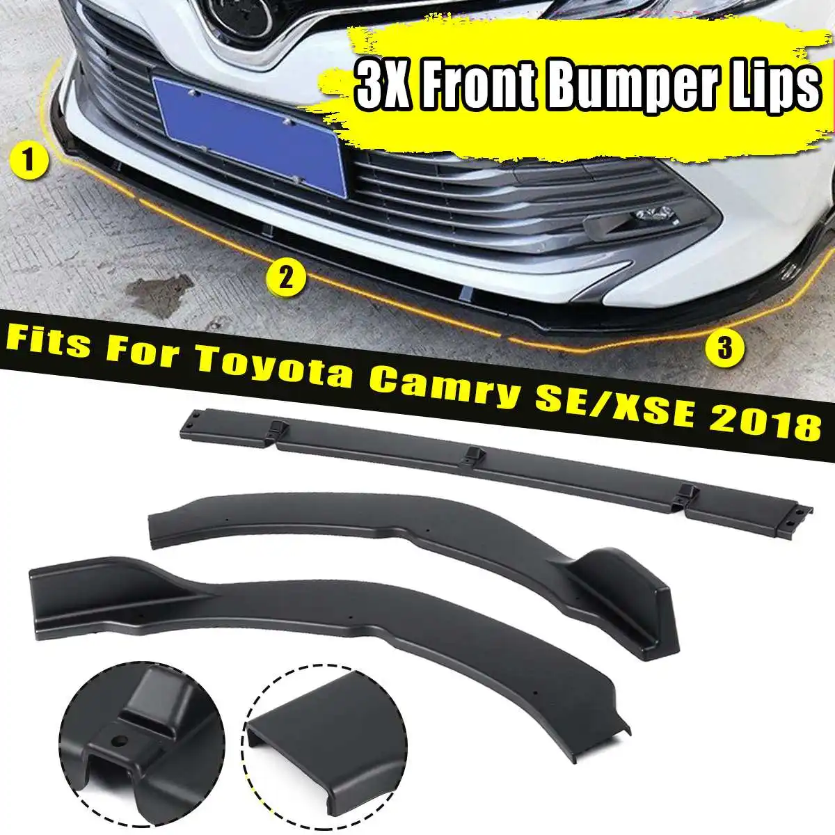 3X For Toyota Camry SE//XSE 2018 Mirror Black Front Bumper Lip Spoiler Cover Trim