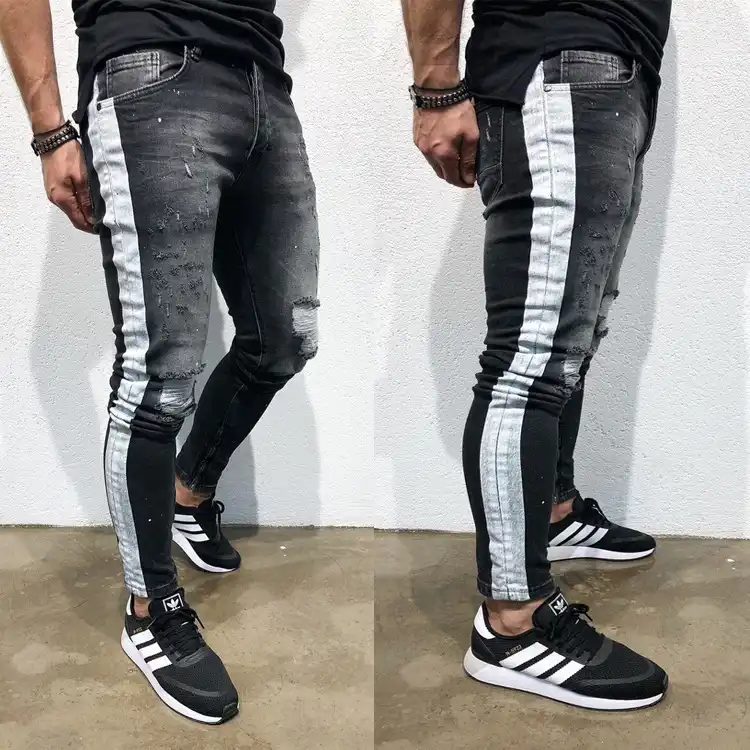 mens skinny jeans with stripe down the side