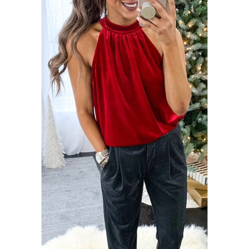 

Velvet Sexy Blouse Transparent Women Halter Vest Velvet Sleeveless Casual Sexy Loose Shirts Top Blouse Shirt