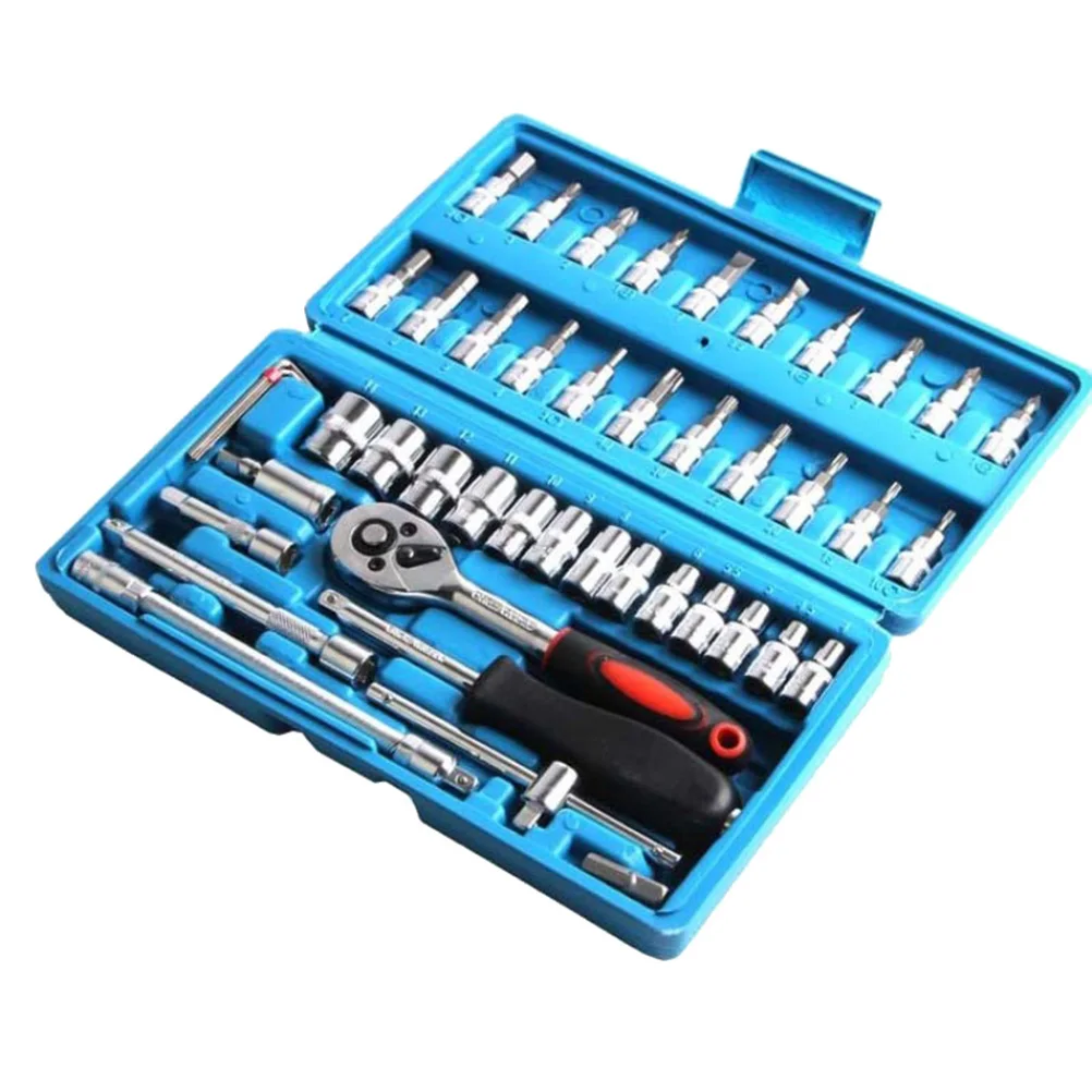 

46 Pcs Car Repair Tool Socket Set Chrome Finish Car Repair Wrench Combination Mixed Tool Set for Auto Repairing with a Box