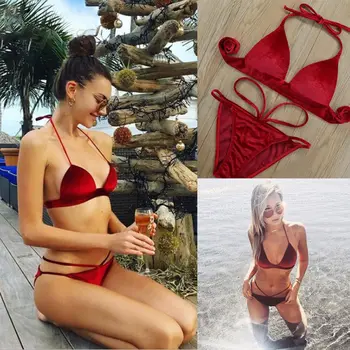 

Women sexy Velvet Bikini Set Push-Up Padded Swimwear Swimsuit Bathing Beachwear