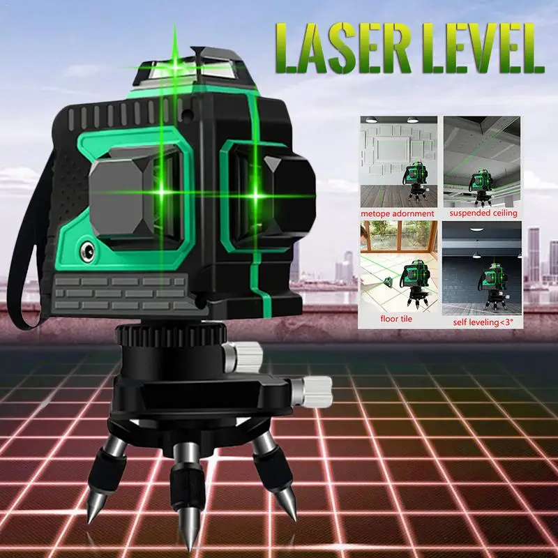

3D IP54 Waterproof 12 Lines Green Laser Levels Self-Leveling 360 Horizontal And Vertical Cross Super Powerful Green Laser Beam