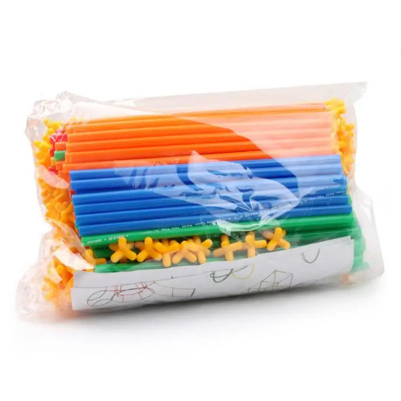 amazing  100Pcs 4D DIY Plastic Toys Straw Inserted Construction Building Blocks Kits Assembly Toys Blocks Br