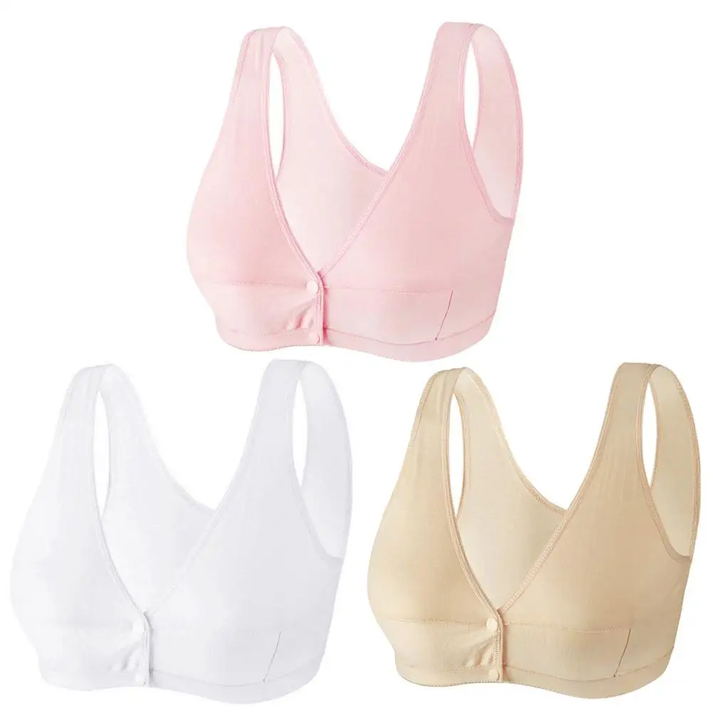 

Women Middle-aged Vest Bra Front Clasp Wireless Cotton Sleep Underwear