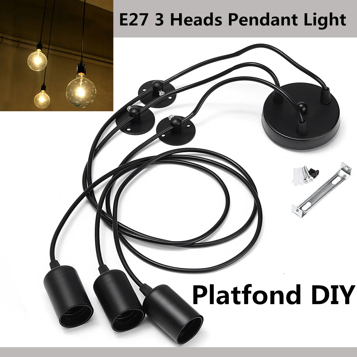 Economici Mising Nero E27 3 Teste di Luce Del Pendente Dell annata Industriale Edison Lampada Da Soffitto Sala Da Pranzo di Illuminazione Retrò Lampada a Sospensione