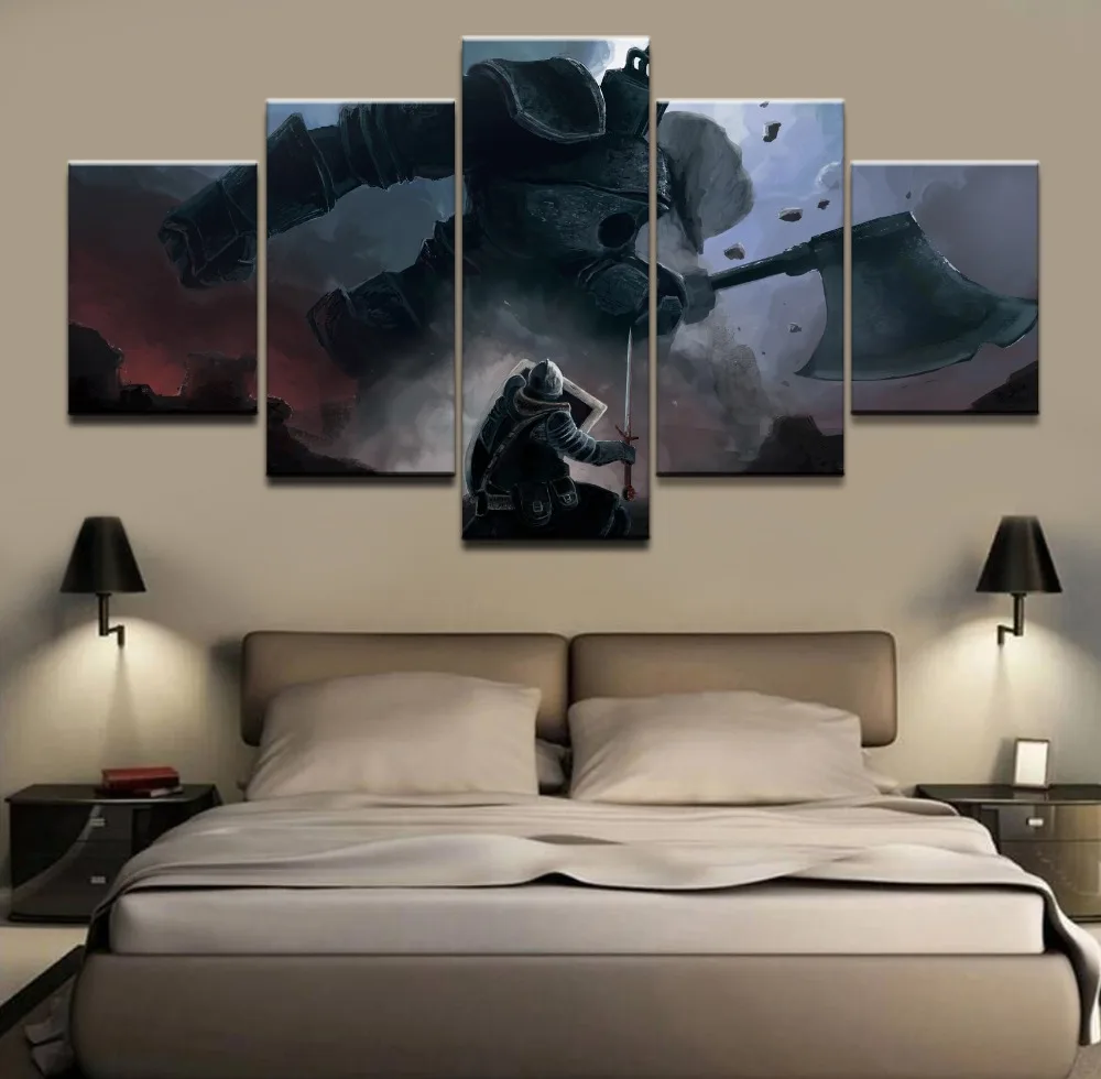 

5 Panels Game Dark Souls Iron Golem Wall Art Modular Picture Canvas Painting Poster For Modern Bedroom Home Decorative Draw