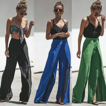 

Women Vintage High Waist Long Pants Casual Wide Leg Baggy Palazzo Loose Trousers