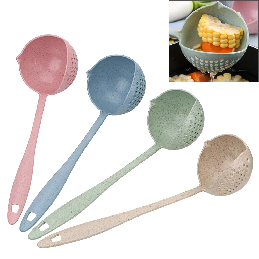 

Wheat Straw Kitchen Accessories Long Handle Creative Colander Tools Soup Spoon Porridge Spoons with Filter 2 in 1