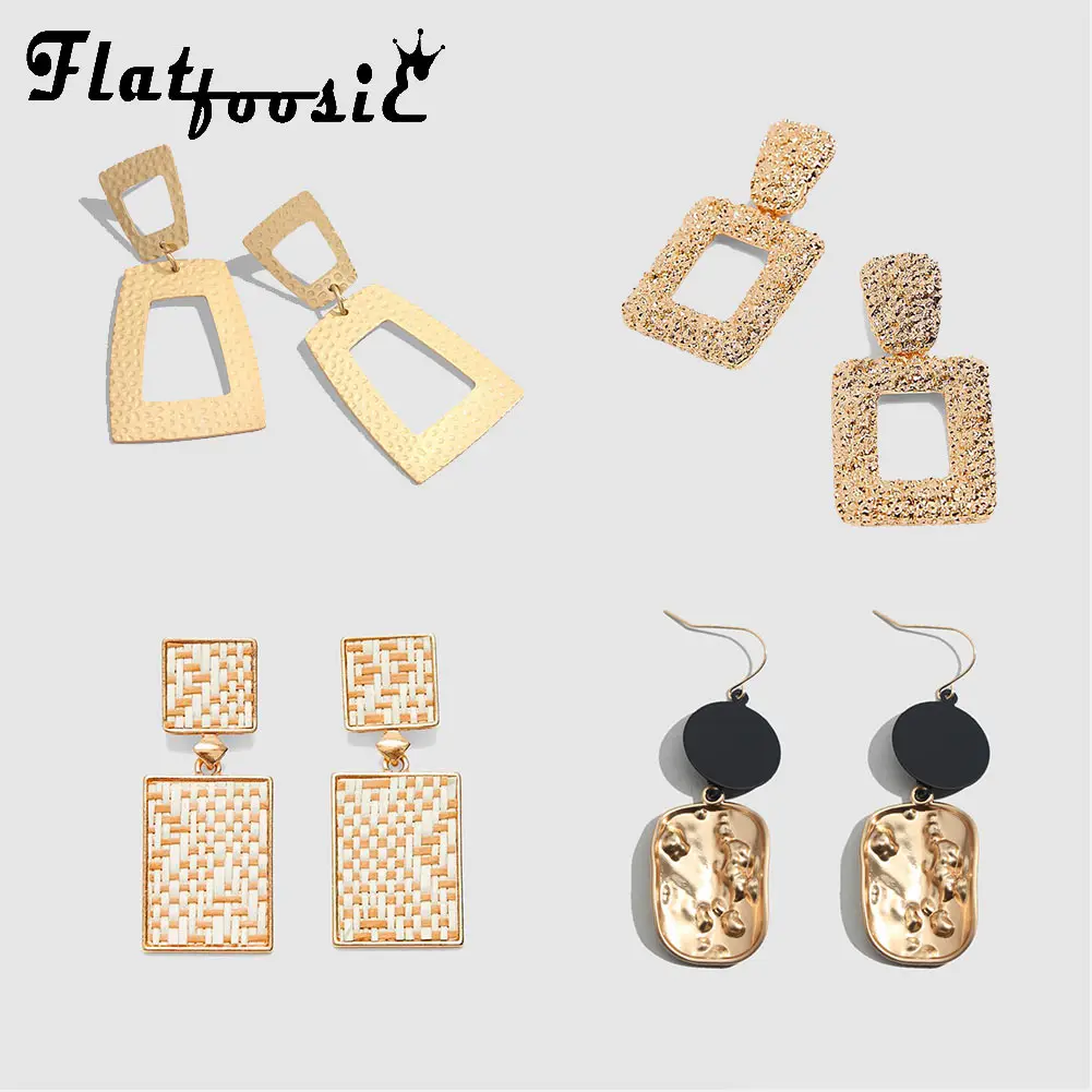 Женские Геометрические серьги Flatfoosic Винтажные висячие золотого цвета модные