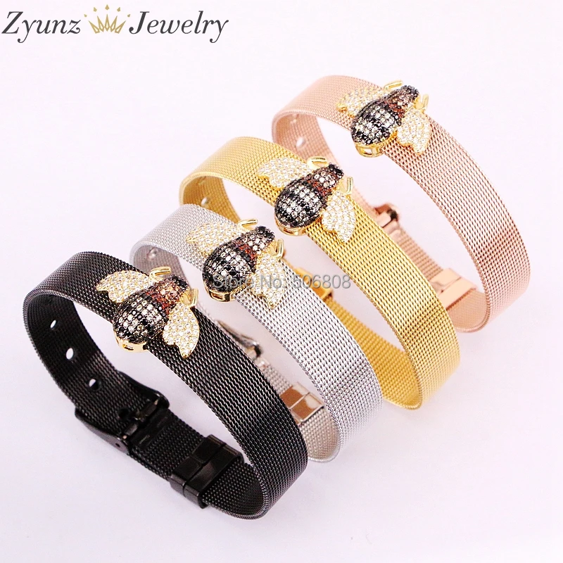 

5PCS ZYZ328-2213 Bee Connector, CZ Micro Pave Insect Charm Bracelet watch belt Bangle , DIY Jewelry Supplies