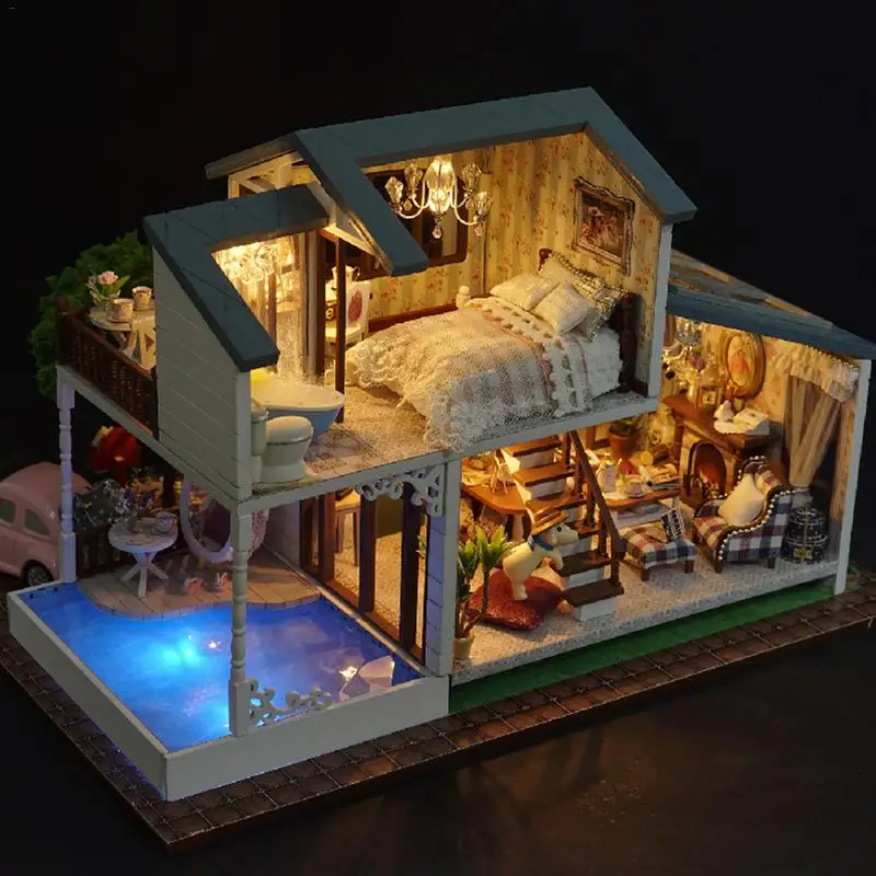 

New Girl DIY 3D Wooden Mini Dollhouse 2019 Time Apartment Doll House Furniture Educational Toys Furniture For Children Love Gift