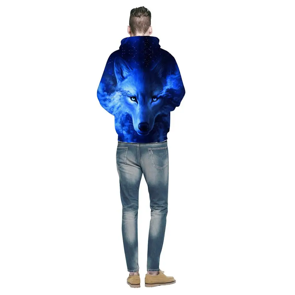 MISSKY для мужчин женщин толстовка с длинным рукавом 3D Синий Волк цифровой печати капюшоном женский свитер мужской для осень зима