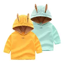 С милыми заячьими ушками детские толстовки с длинными рукавами в Корейском стиле хлопок детский пуловер Топы для маленьких девочек Одежда для мальчиков Рождественская одежда