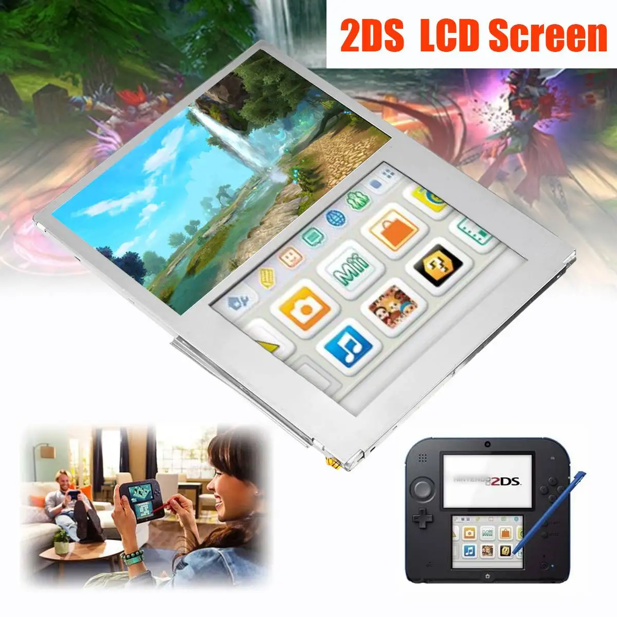 ЖК экран для 2DS сменный дисплей аксессуары видеоигр Верхняя Нижняя панель только