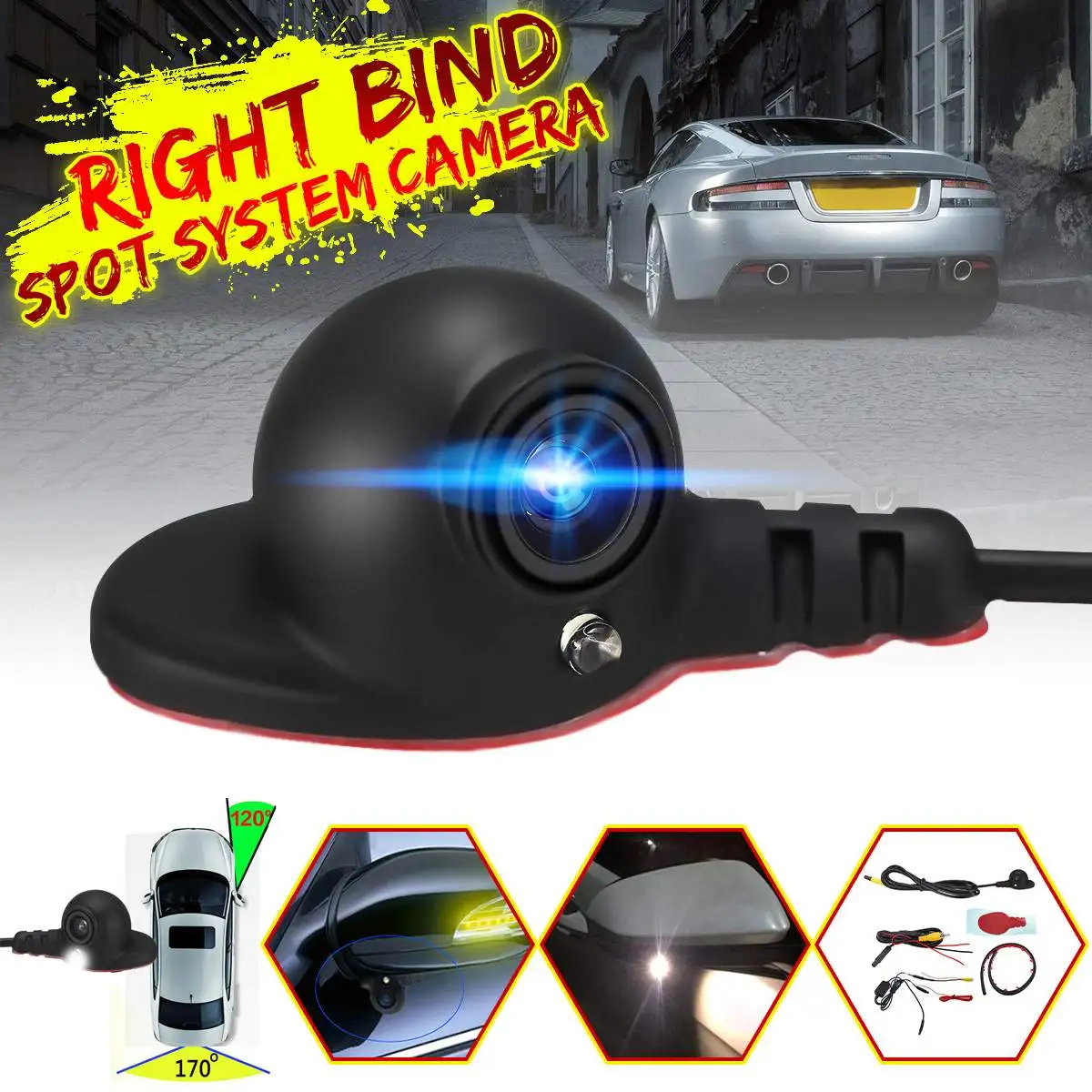 

1Set DC 12V Car Right Side Blind View Spot System Camera Video High Definition Waterproof Night Vision