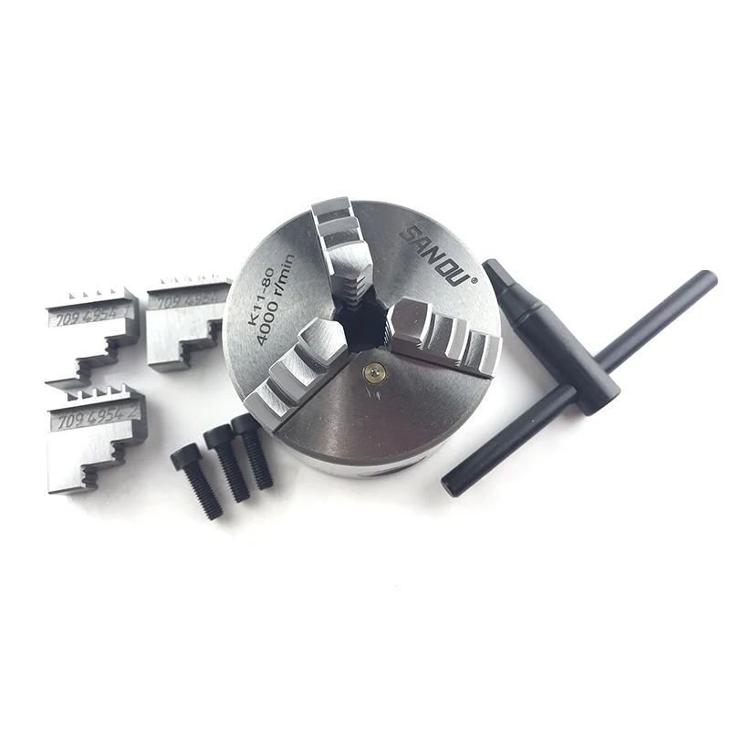 

SAN OU 3 Jaw K11-80 Metal Lathe Chuck Manual Chuck Self-centering Lathe Parts with Wrench and 3pcs Screws