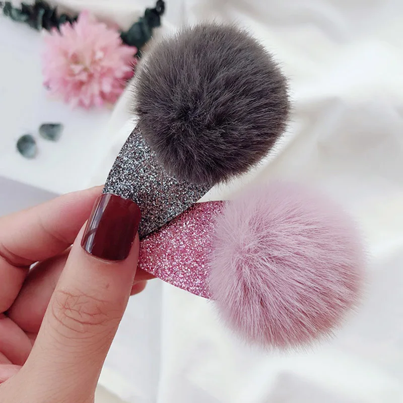 

Cute Fur Pom Pom Hair Clip Set Pink Ball Pompom Hairpin BB clips Hairpin Gripper Hairball Hair Accessories diademas para mujer