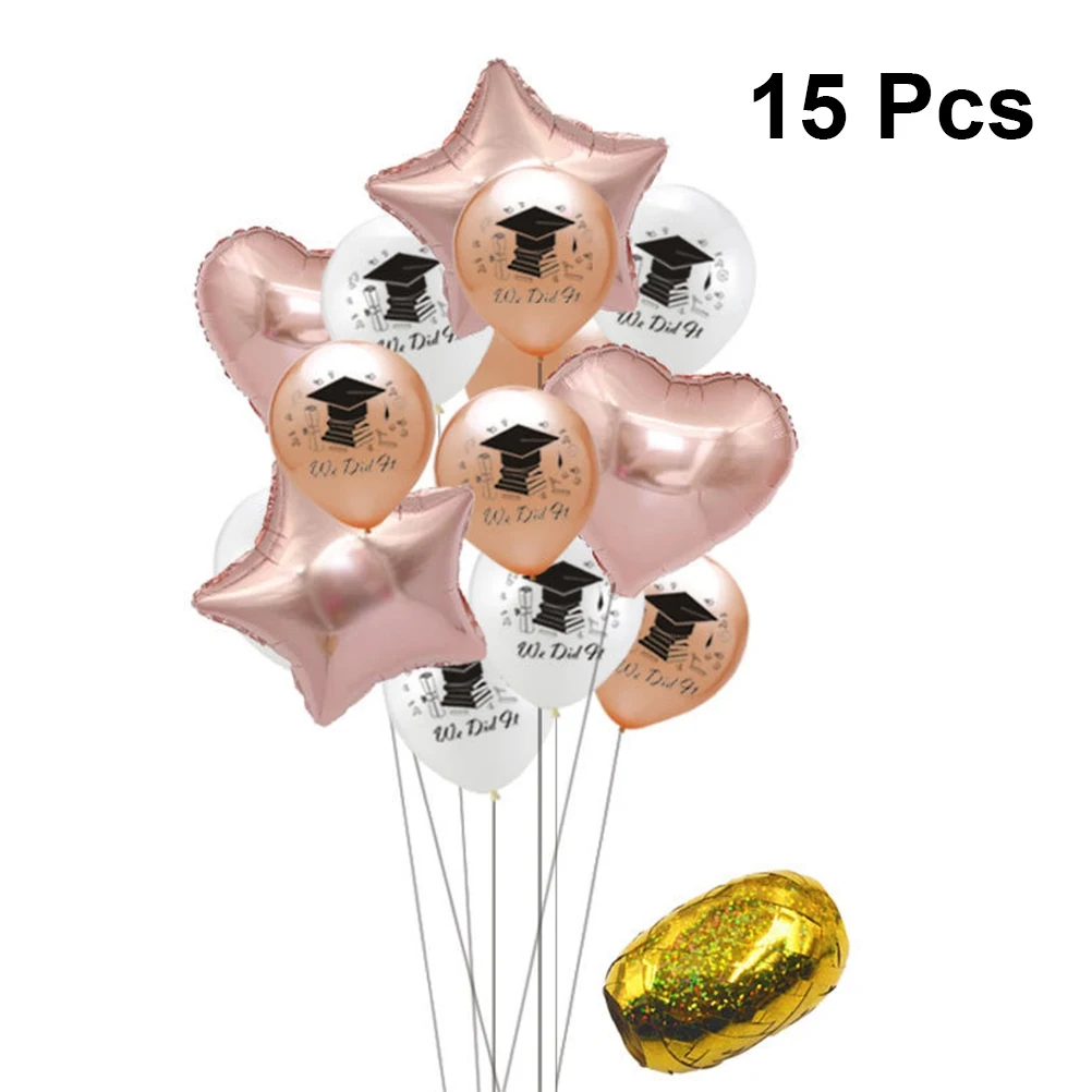 

15pcs Creative Star Shaped Balloons Graduation Latex Balloons Set For Graduation Ceremony Party Decor (Rose Golden)