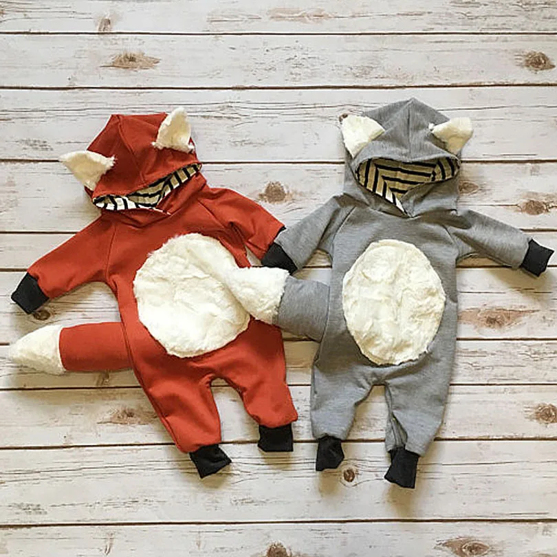 

3D Animal Fox Wolf Cute Baby Kid Boy Girl Romper Ear Tail Jumpsuit Cosplay Clothes Autumn Winter Outfit 0-2Y 6M