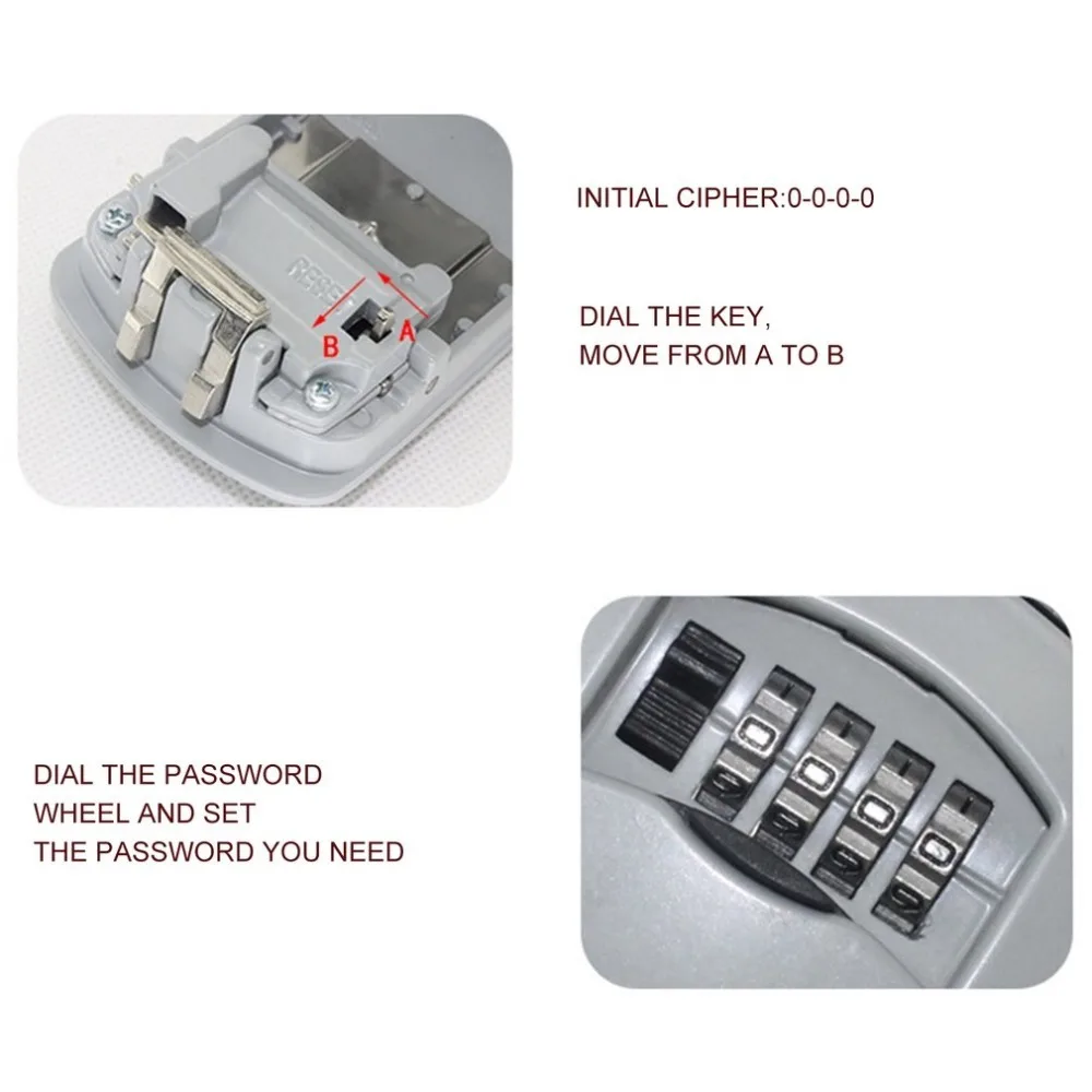 Key Storage Box Digit Wall Mount Combination Lock Four Password Keys Safe Box Aluminum Alloy Material Security Organizer Boxes