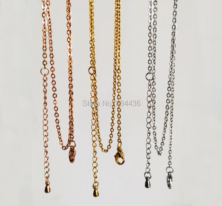 

Free Shipping stainless steel adjustable 2mm cross chain rose gold tone color lengthing extender floating locket chain necklace