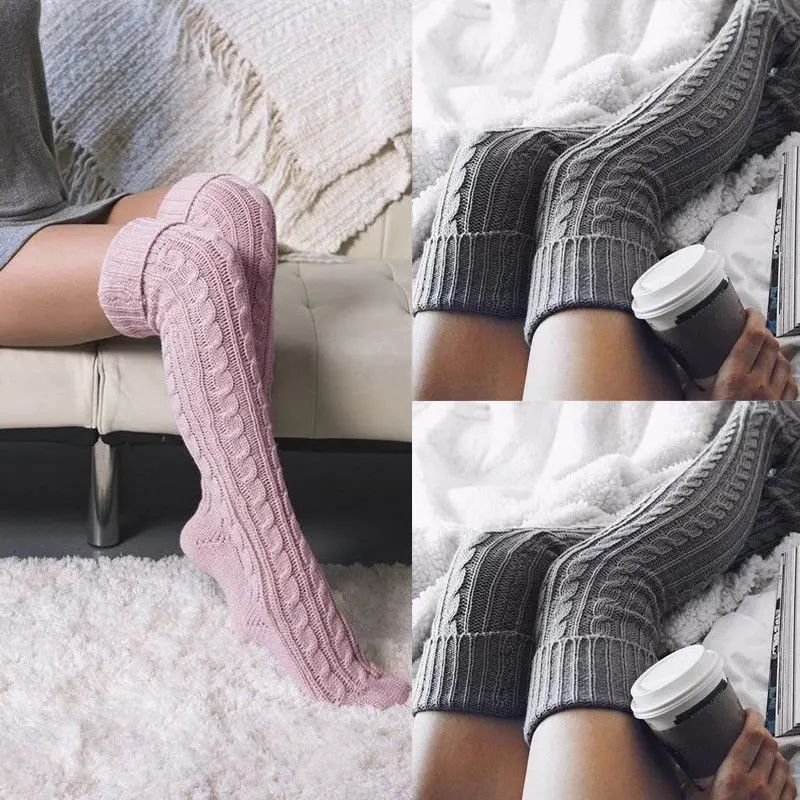 

New Arrivals Twist Women Soft Winter Cable Knit Over knee Long Boot Warm Thigh High Fashion Stocking Thick Soft Stockings