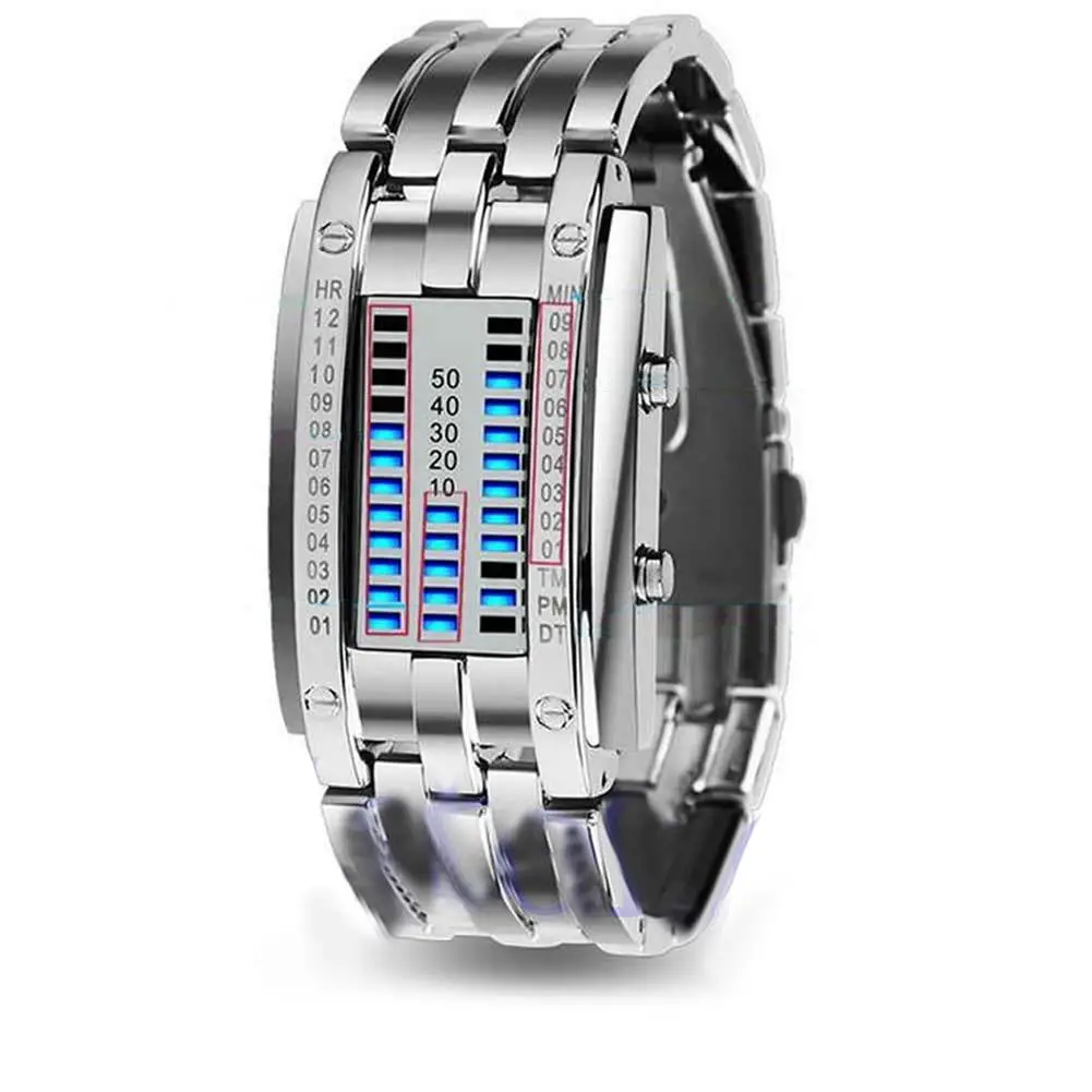 

Men Women Creative Stainless Steel LED Date Bracelet Watch Binary Wristwatch Electronics Fashion Casual dropshipping