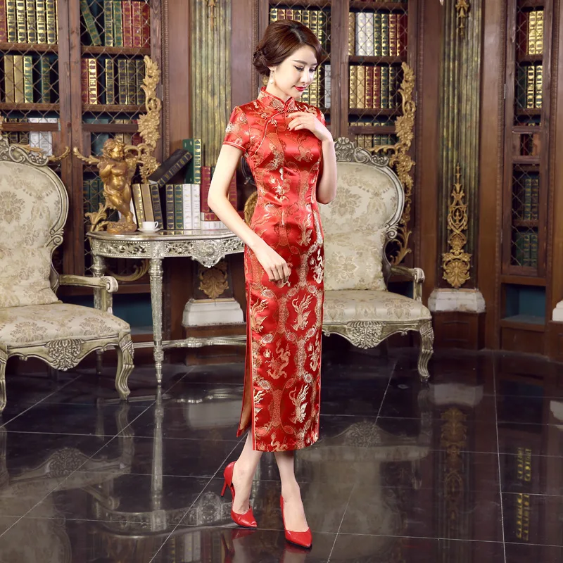 SHENG COCO китайский дракон костюм Феникс Атлас Vestido Qipao Cheongsam платья для женщин T