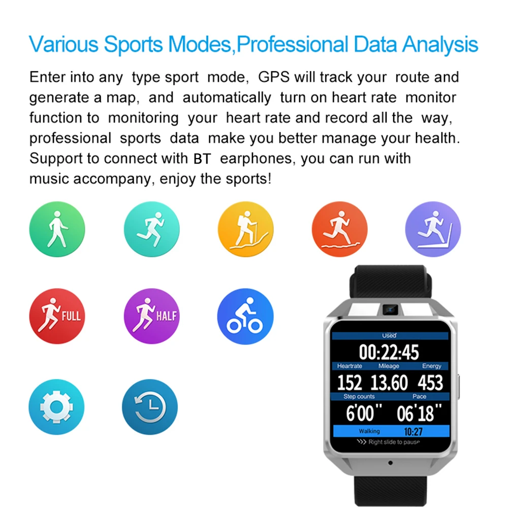 Microwear H5 GPS Smart Watch Phone 1.1GHz 1G RAM+8G ROM Heart Rate Monitor Smartwatch Android 6.0 Sim 2MP Camera Wearable Device