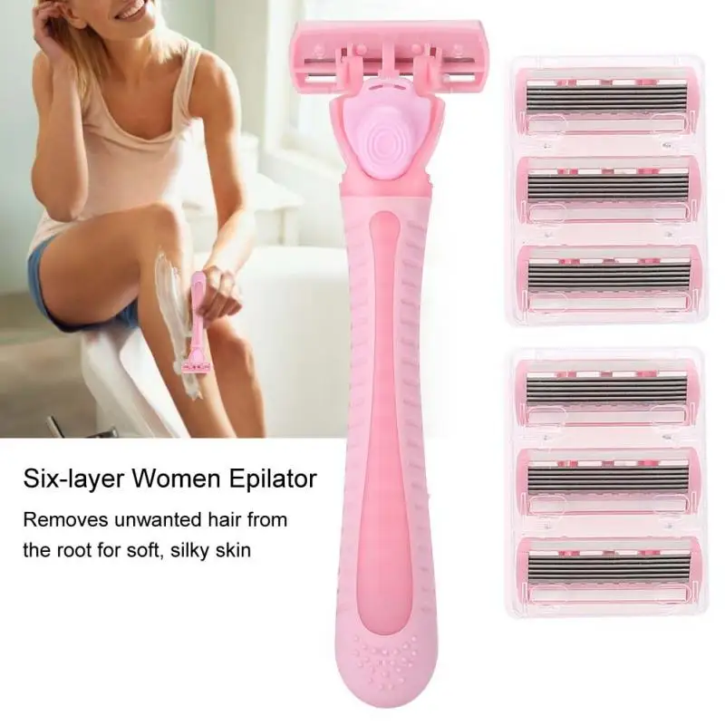 6Pcs Six layer Female Razor Blades Women Body Hair Removal Manual Epilator with 1 Handle ain
