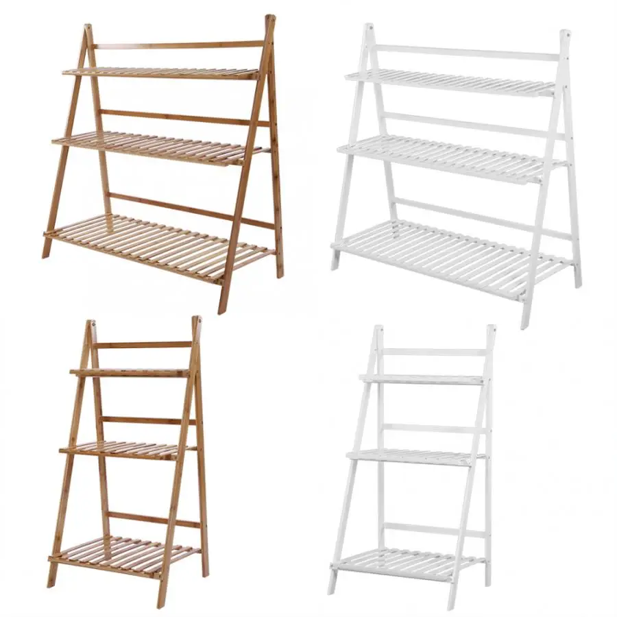 Modern 3 Tier Bamboo Storage Balcony Fleshy Floor Rack Folding Flower Pot Stand Plants Shelf shelf for Flowers New|Полки для