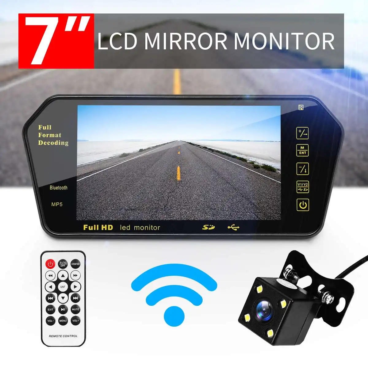 

7 inch TFT LCD Color Mirror Monitor Bluetooth Car Viedo Audio MP5 Player Remote Control Auto Rearview Backup Reversing Camera