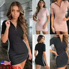 Женская обувь на застежке-молнии V образным вырезом с коротким рукавом облегающее для тренировок платье-рубашка Повседневная Свободная большого размера топы