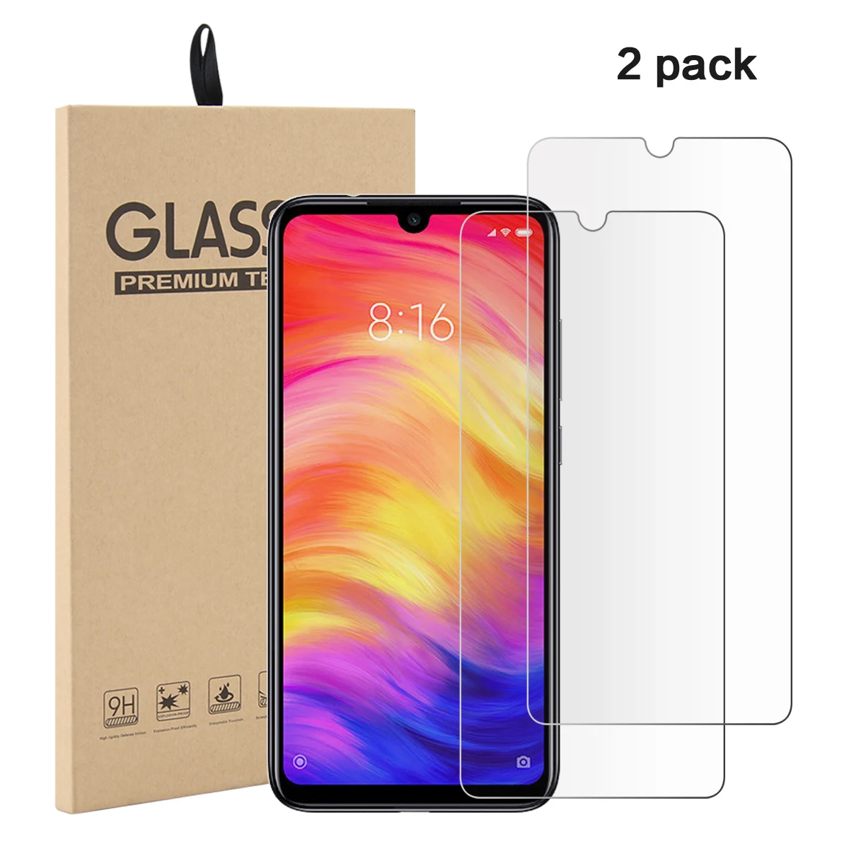 2 Pack Tempered Glass Screen Protector For Xiaomi Redmi Note 7 Phone