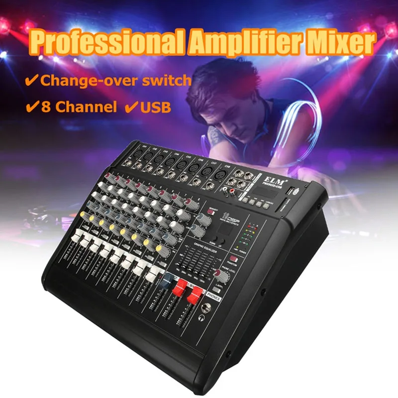 

LEORY Professional 8 Channel Audio Stereo DJ Mixing Console Mixer Amplifier Microphones Karaoke KTV USB PMX802D-US
