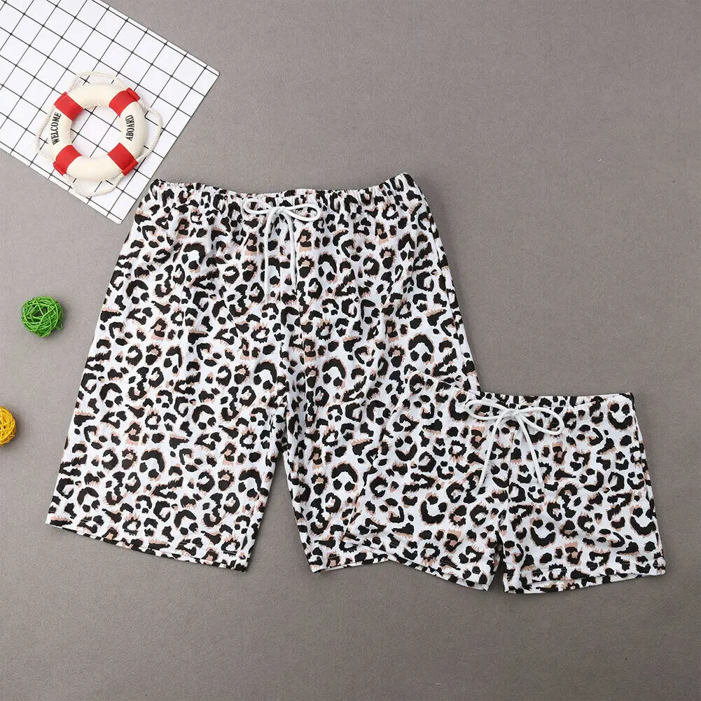 

2019 Family Matching Leopard Printed Swimwear Mother Daughter Sleeveless One-piece Bikini Dad Boys Swim Trunks Summer Beachwear