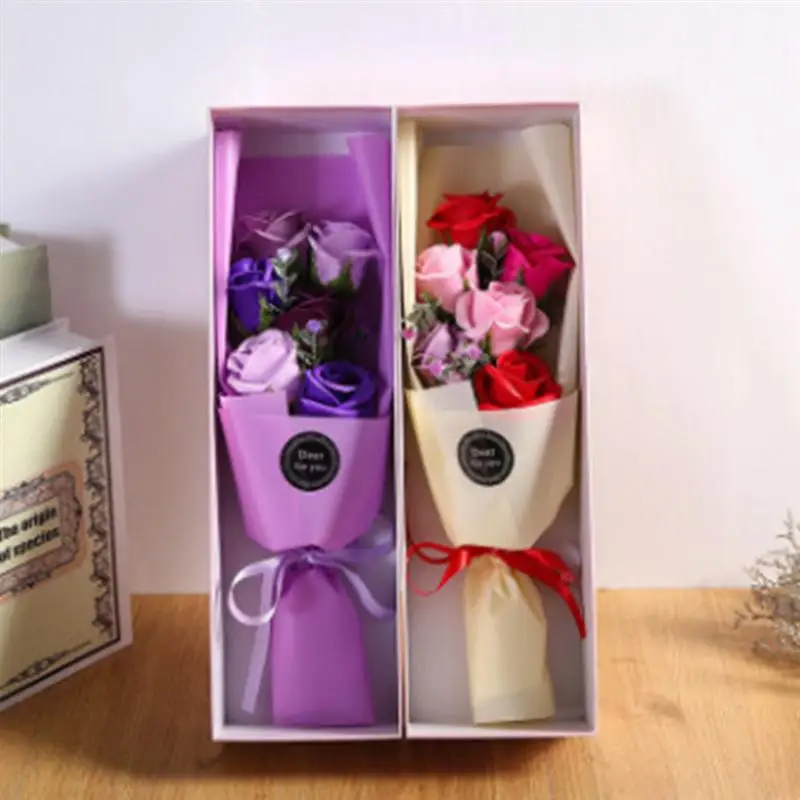 

6PCS Simulation Soap Flower Bouquet Roses Festival Valentines Day Everlasting Container Storager Gift Box for Couple Lover