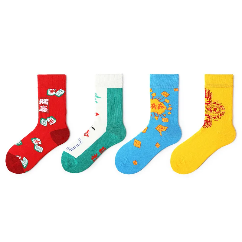 

Funny Women Short Socks Harajuku Personality Mahjong Words Skarpetki Happy Cute Colorful Big Win Chaussette Femme