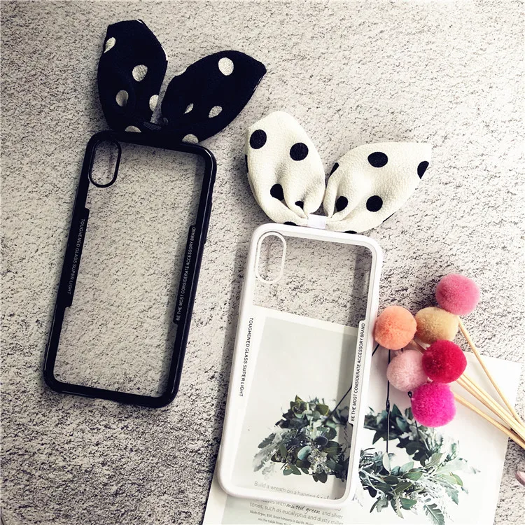 3D прозрачный кролик Bg Ear Dots чехол для iPhone X XS MAX XR 8 7 6 S 6s Plus Чехлы пара прозрачная